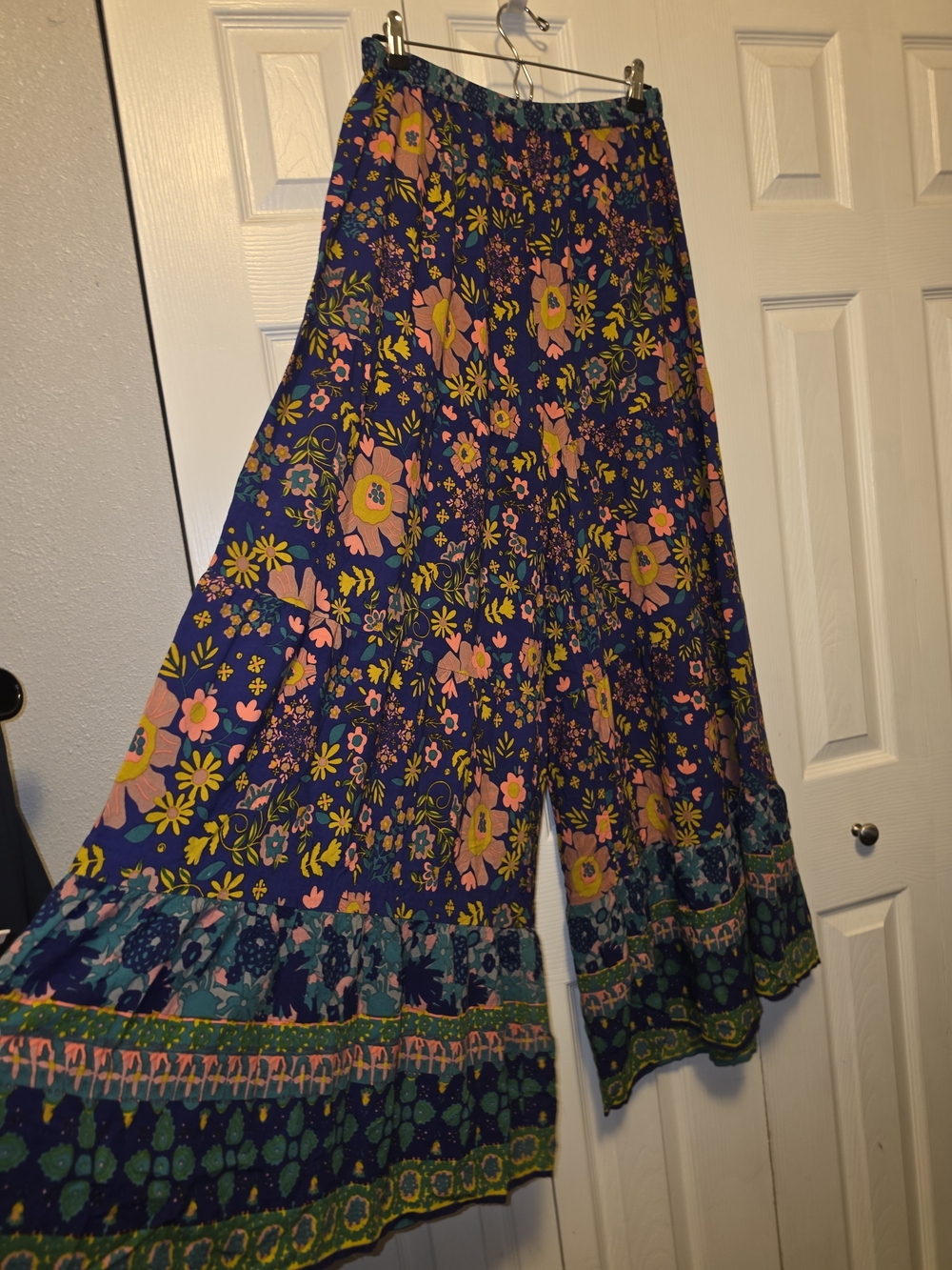 NATURAL LIFE Navy Wide-Leg Floral Palazzo Pants with Pink & Yellow Flowers